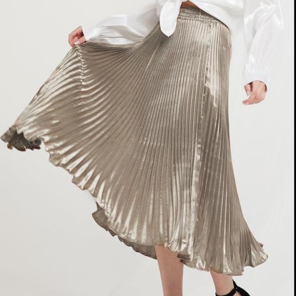 metallic pleated maxi skirt